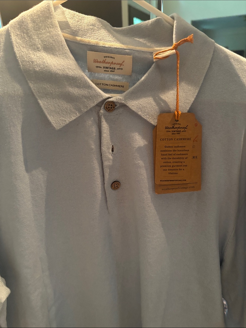 Weatherproof Vintage Men’s Light Blue Cotton-Cashmere Polo NWT